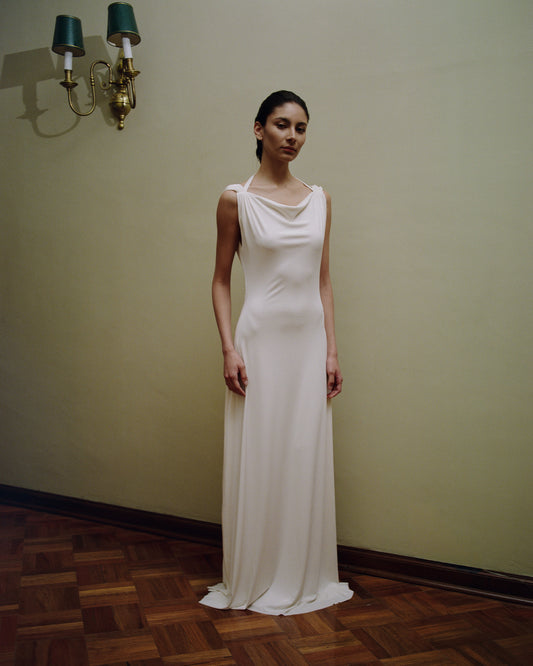 Vestido Drapeado de Seda