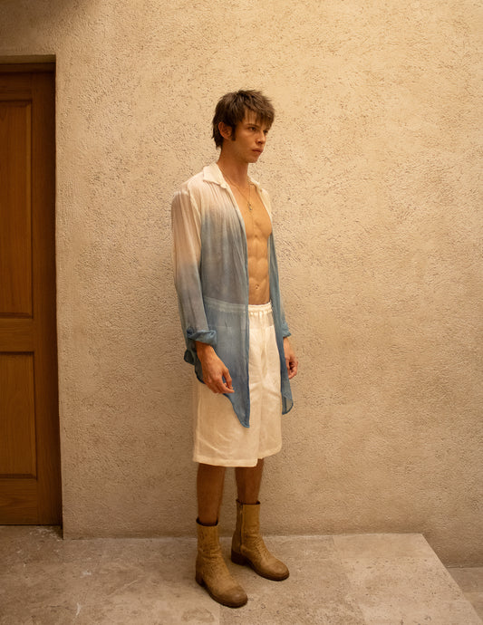 Classic Buttonless Shirt Dyed with Indigo