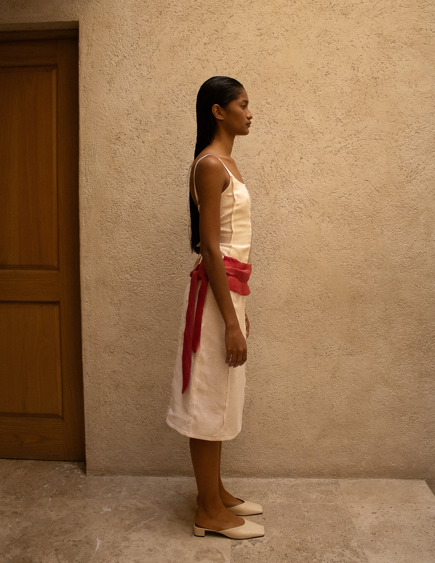 Jupe midi en lin avec organza