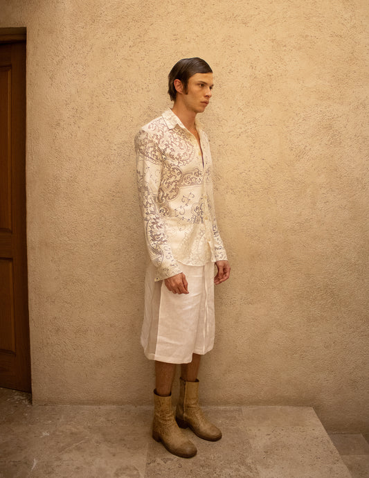 Basketball Short Lino con Organza en Costados