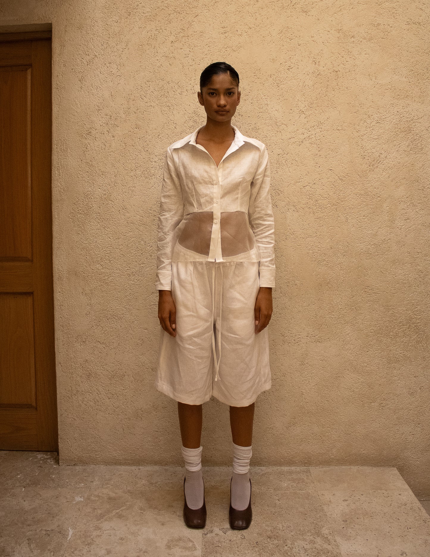 Chemise en lin et organza pour femme