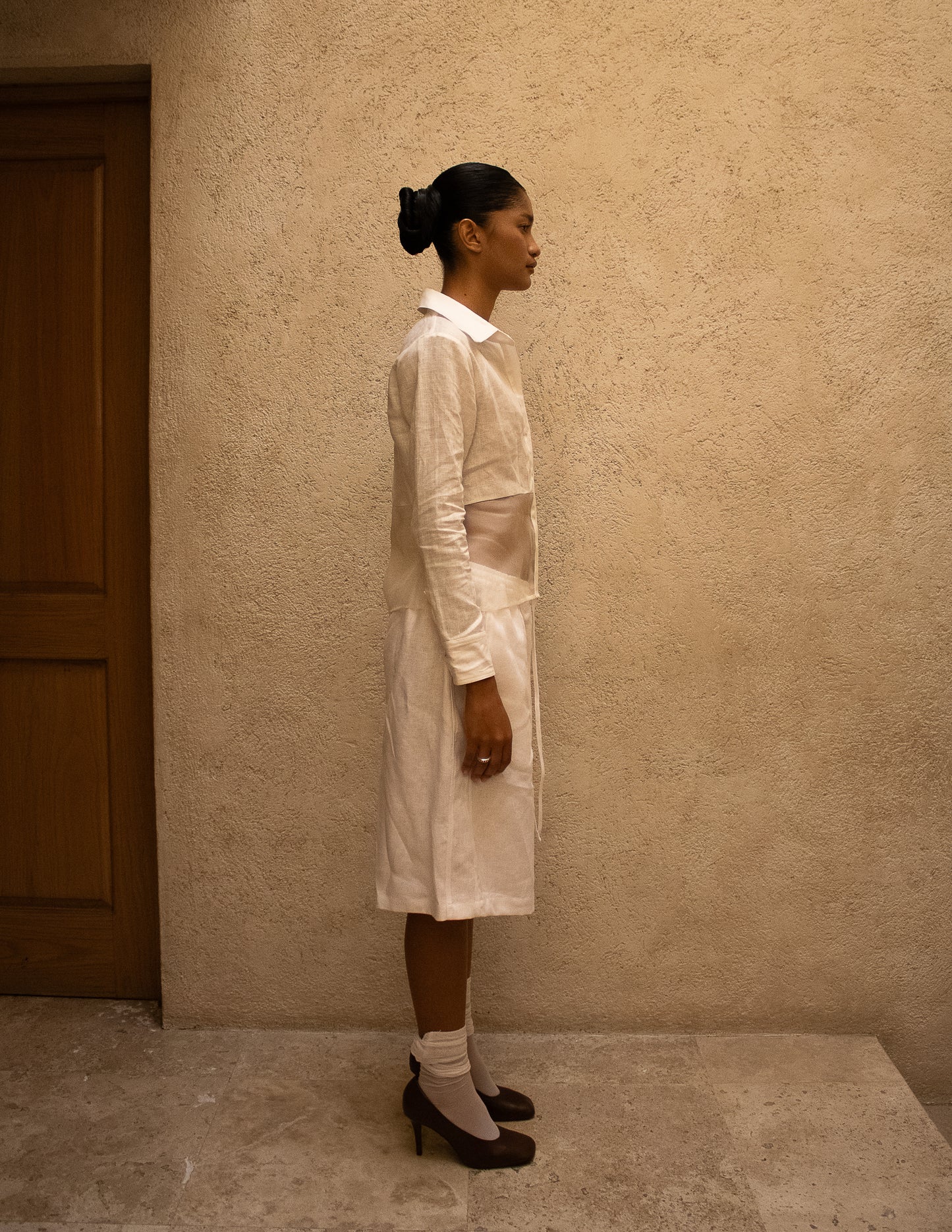Chemise en lin et organza pour femme