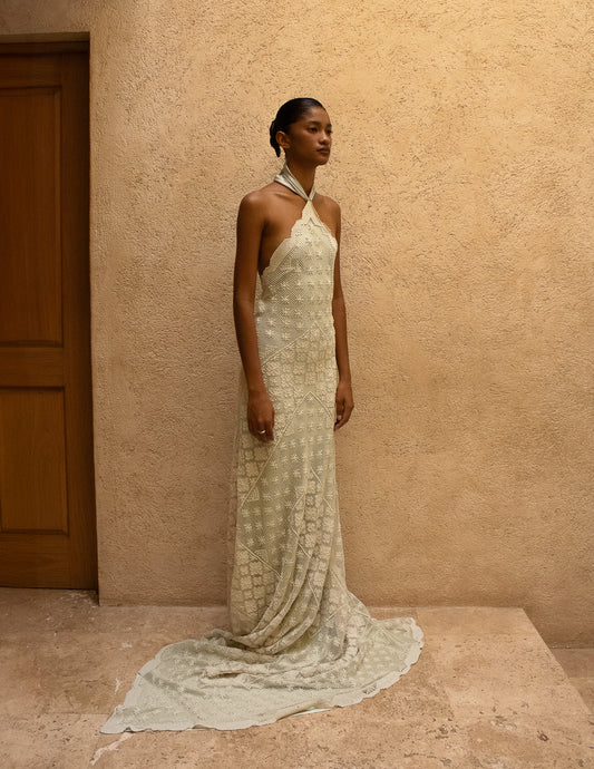 Vestido de encaje con Seda