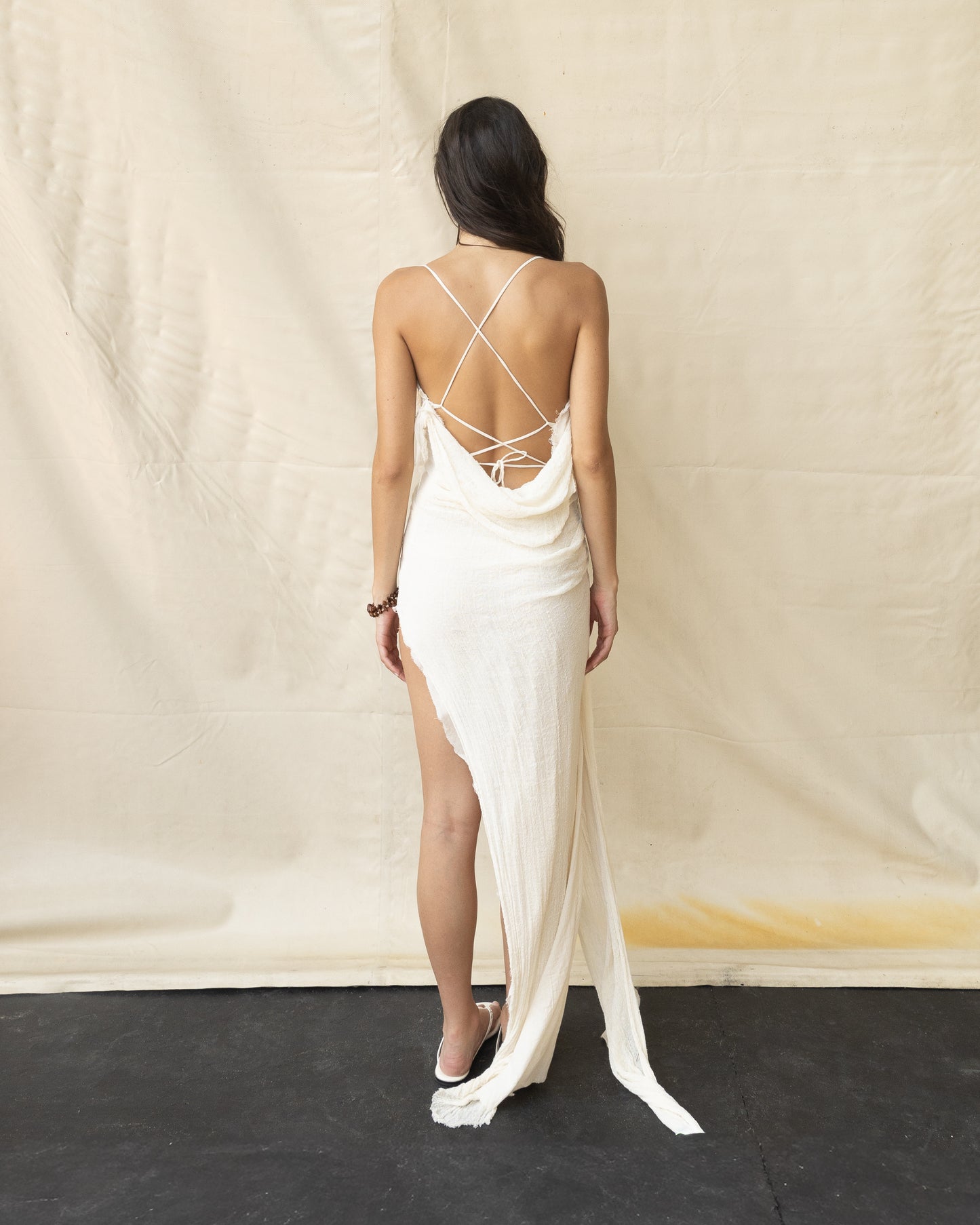 Vestido Drapeado de Algodón
