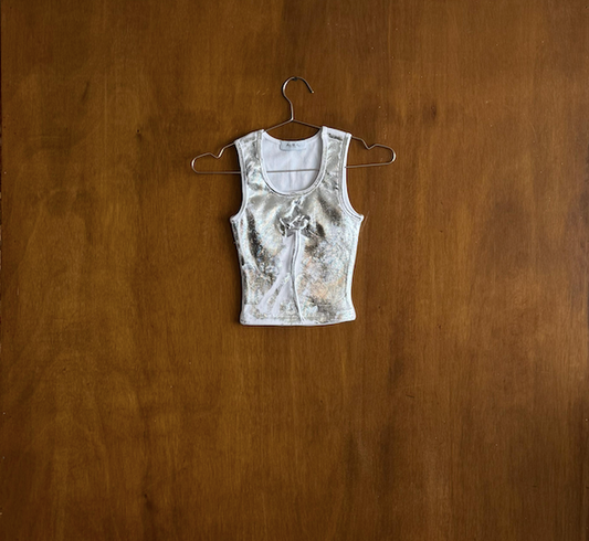 Pleated Star Tank Top in White 