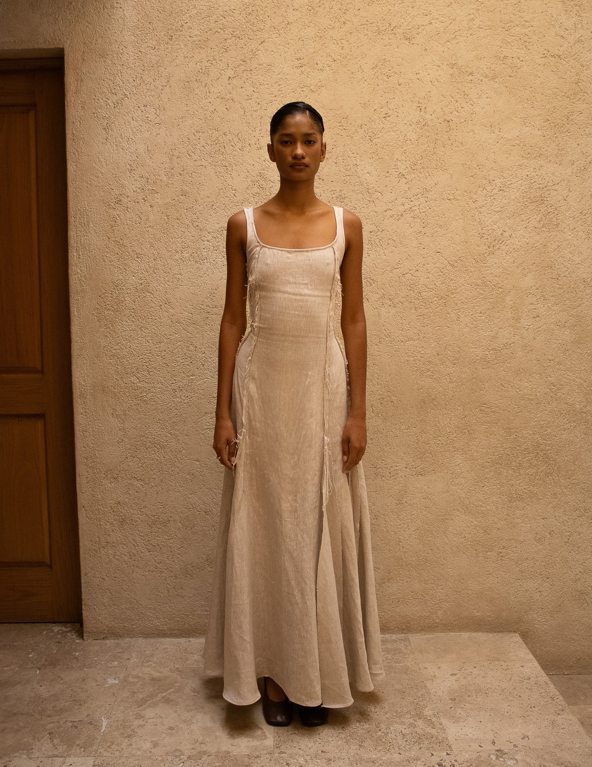 a beige dress Beige Belted Midi Dress - All Dresses