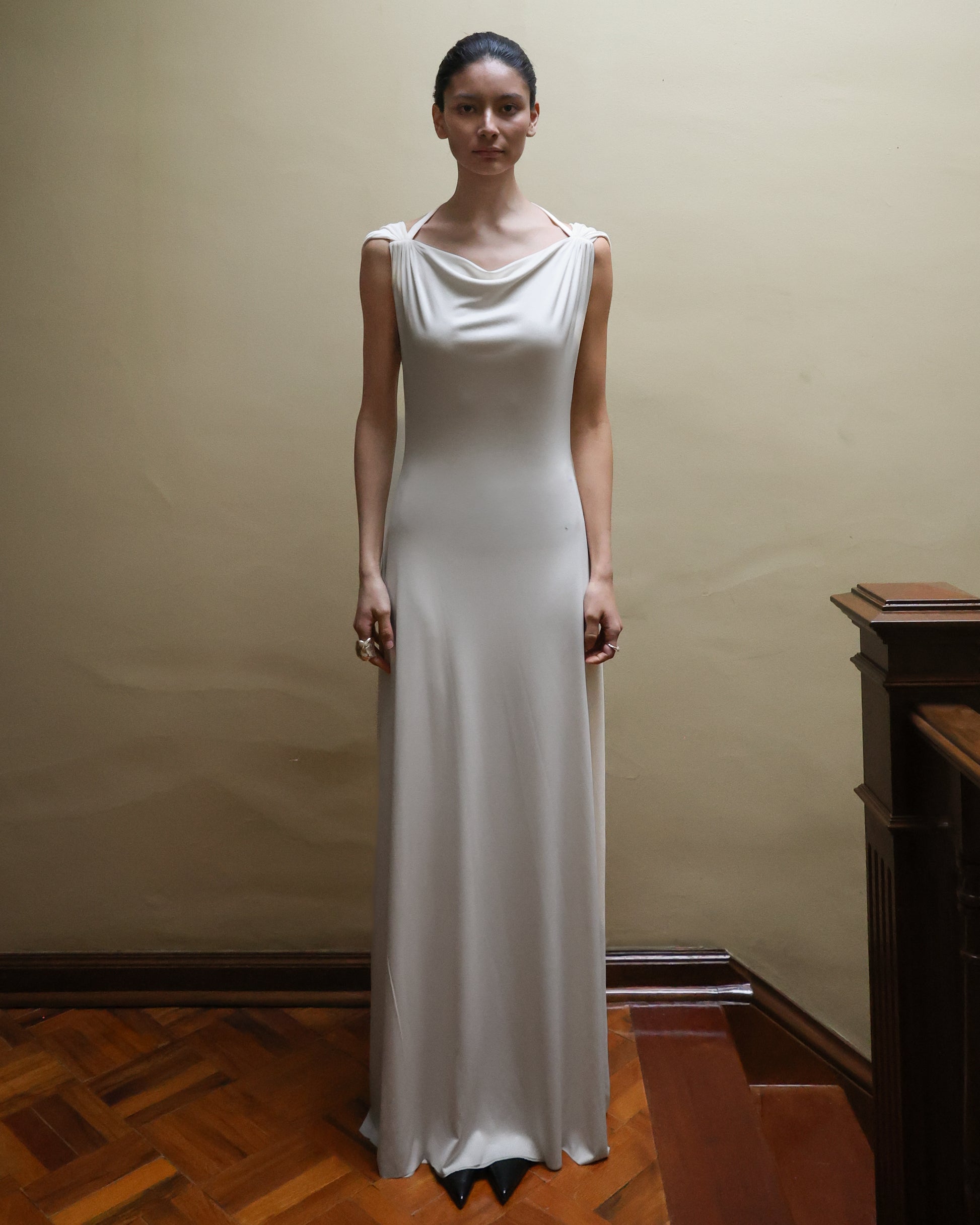 drapey silk dress Shoulder Draped Silk Dress