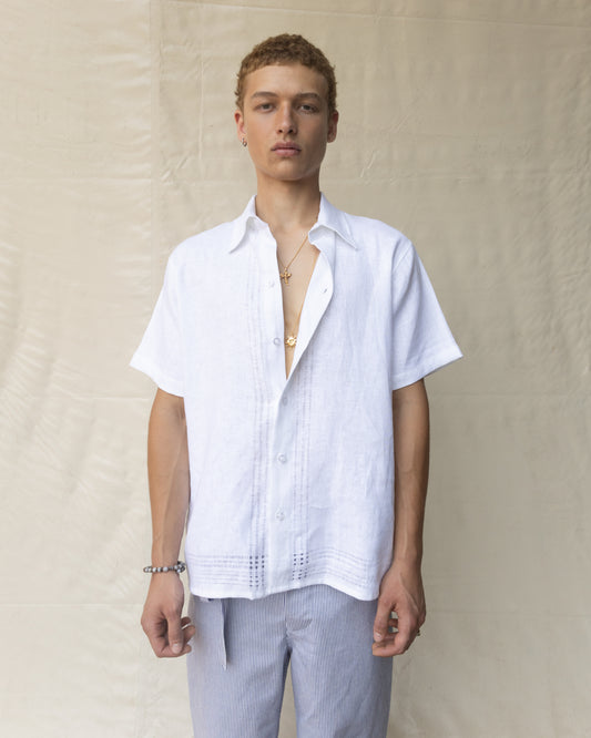 Camisa de Lino de Manga Corta