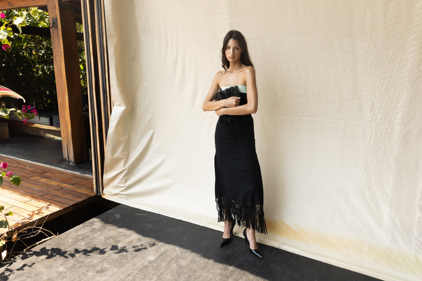 Vestido de Algodón Tejido con Seda