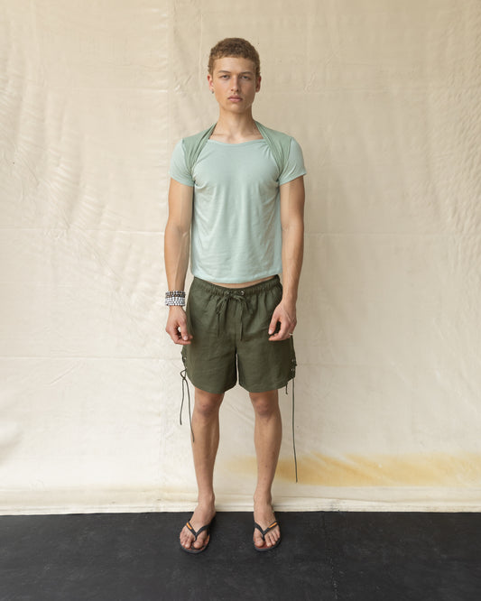 Linen Shorts with Eyelets