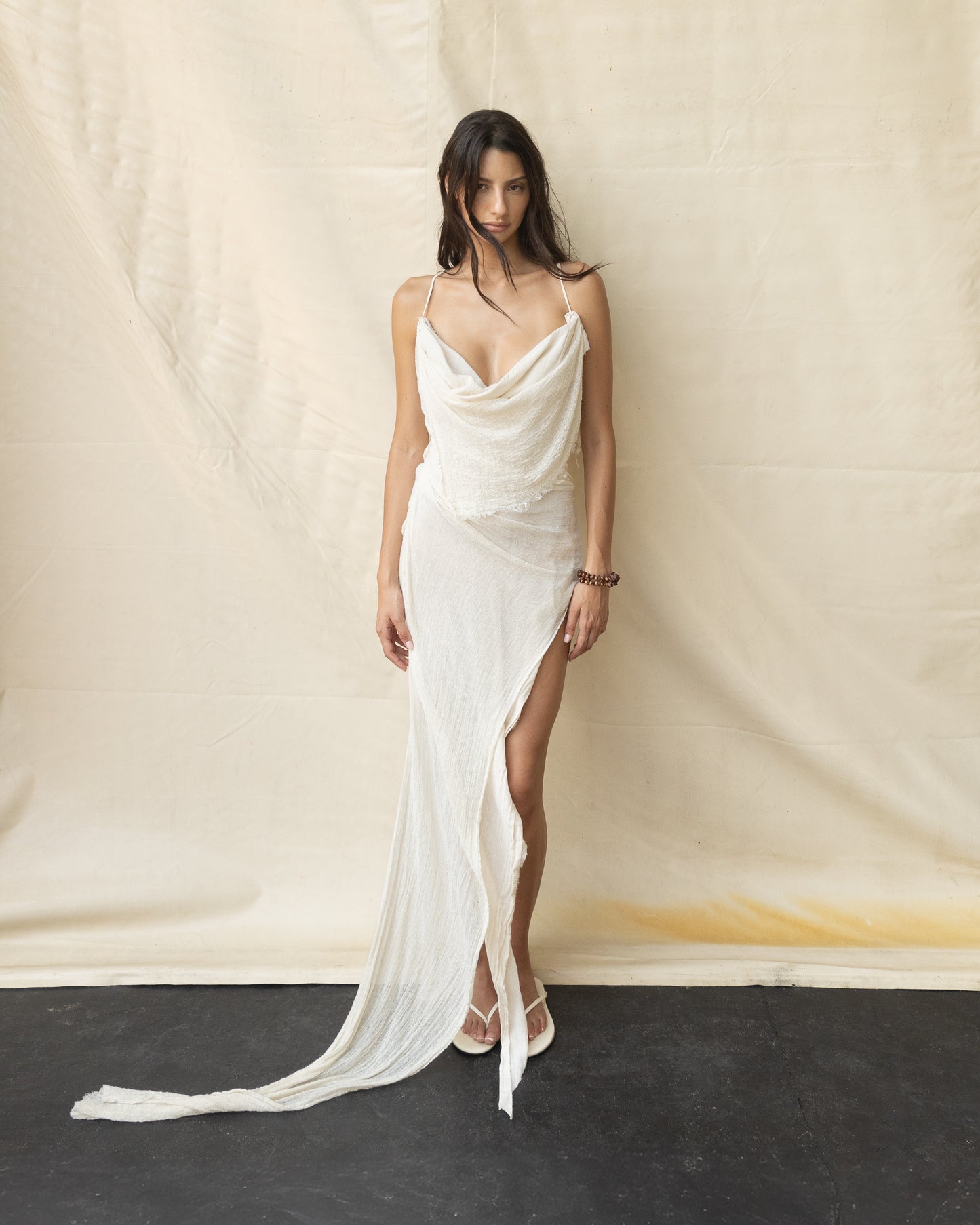 Vestido Drapeado de Algodón