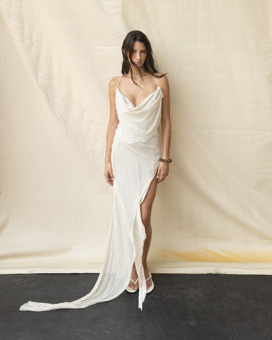 Vestido Drapeado de Algodón