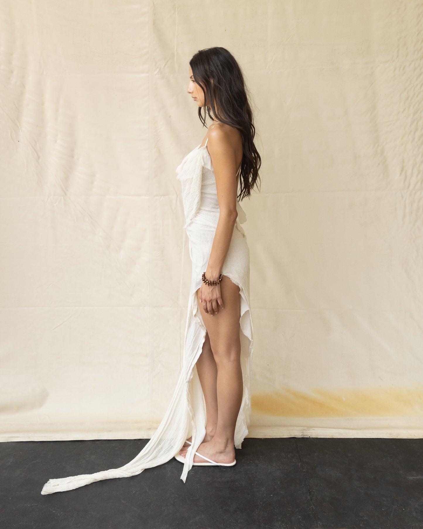 Vestido Drapeado de Algodón