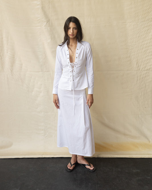 Camisa de Popelina con Ojillos Mujer