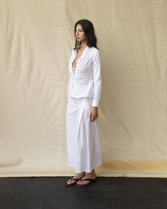 Camisa de Popelina con Ojillos Mujer