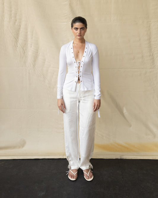 Pantalón Cairo de Lino con Ojillos Mujer