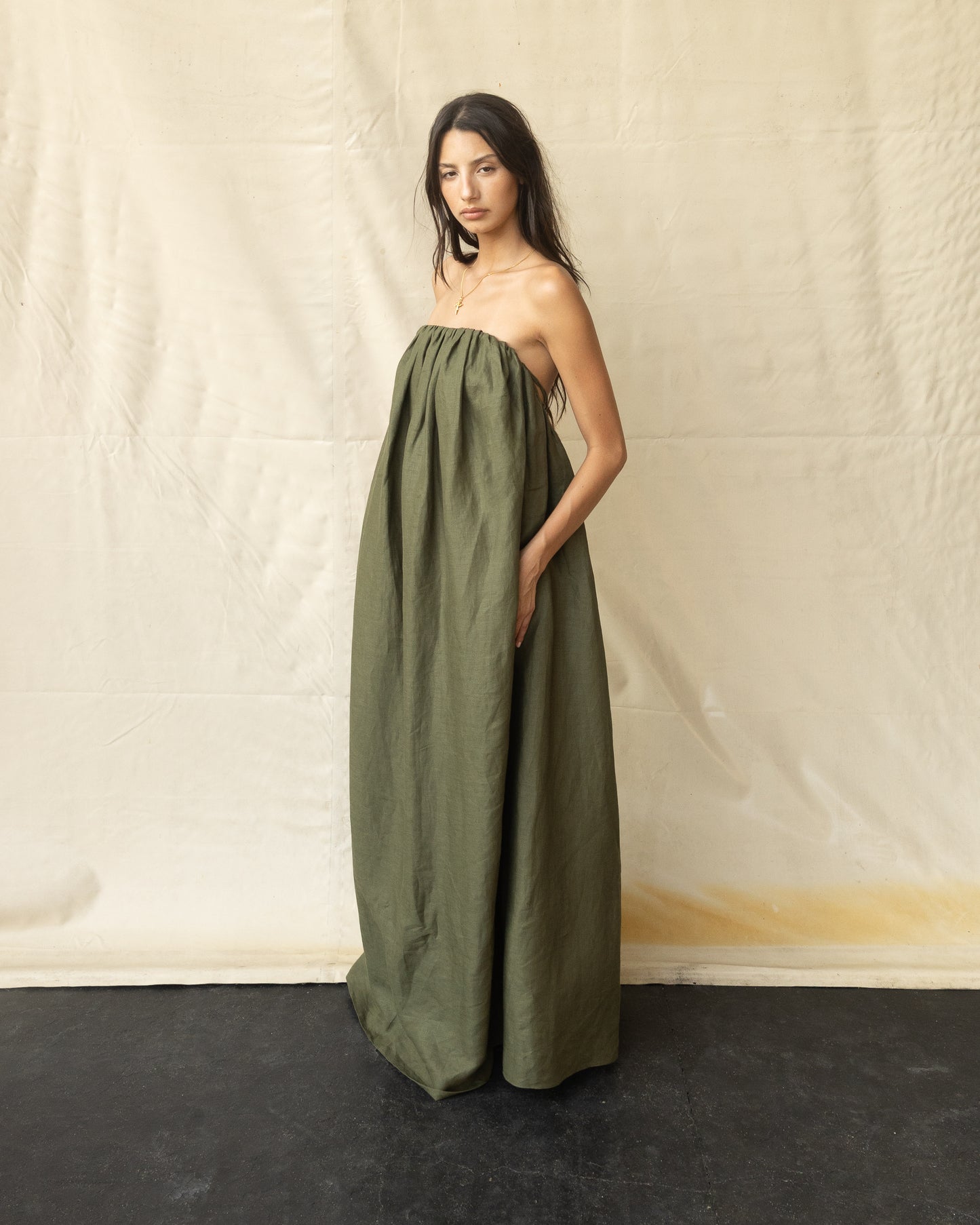 Vestido Fruncido de Lino