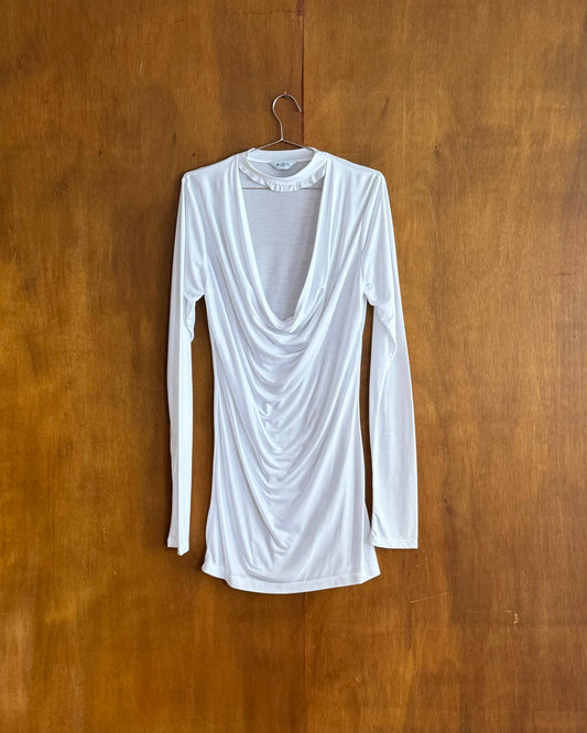 Cowl Long Sleeve T-Shirt White